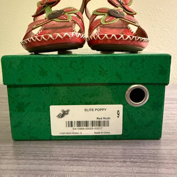 Elite By Corkys Womens Red Floral Leather Wedge Sandals Size 9 NIB - Picture 9 of 9